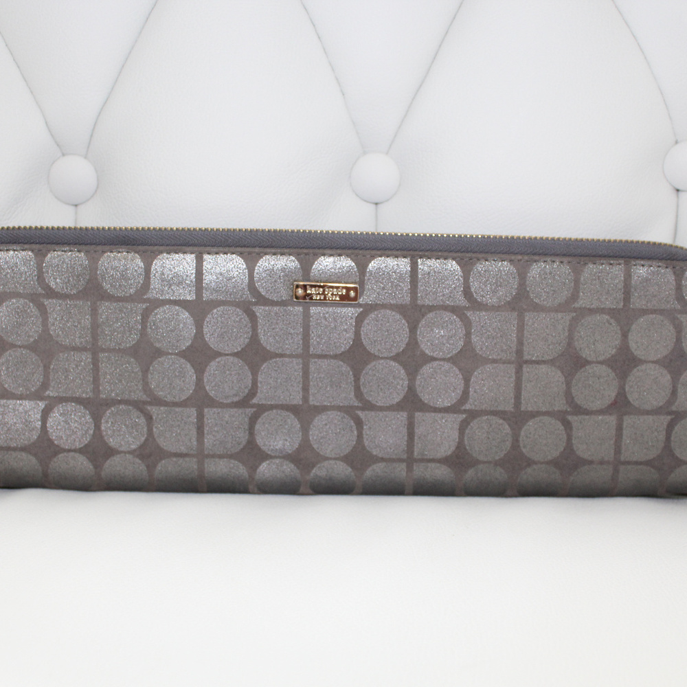 Kate Spade Noel Print Fabric Clutch Silver Gray